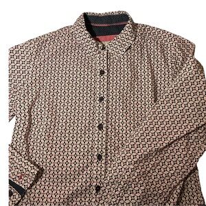 New Nexx York Cotton Button Down Shirt Blue Red Print Size S